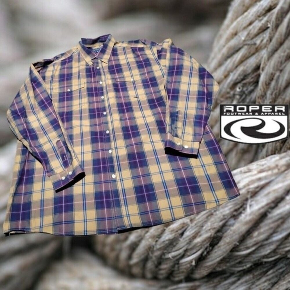 Roper Plaid Western Button Down Shirt Mens Long Sleeve Purple Navy Tan 2XL